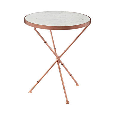 White Marble and Brass Finish Round Side Table
