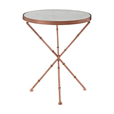 White Marble and Brass Finish Round Side Table