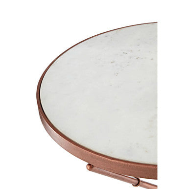 White Marble and Brass Finish Round Side Table