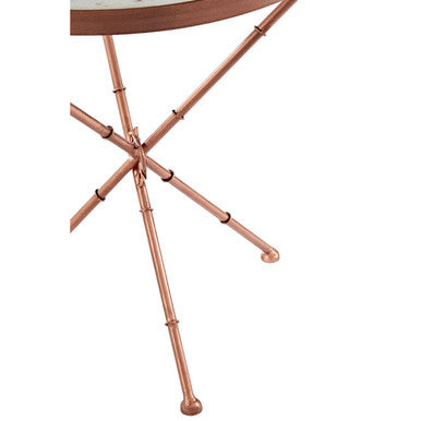 White Marble and Brass Finish Round Side Table