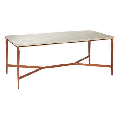 White Marble Rectangular Coffee Table with Brass Finish Legs