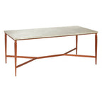 White Marble Rectangular Coffee Table with Brass Finish Legs