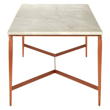 White Marble Rectangular Coffee Table with Brass Finish Legs