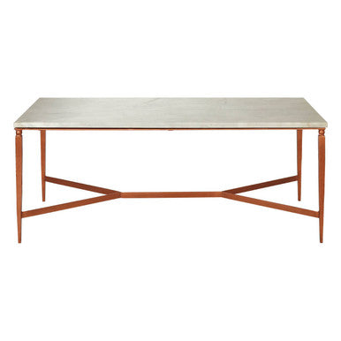 White Marble Rectangular Coffee Table with Brass Finish Legs