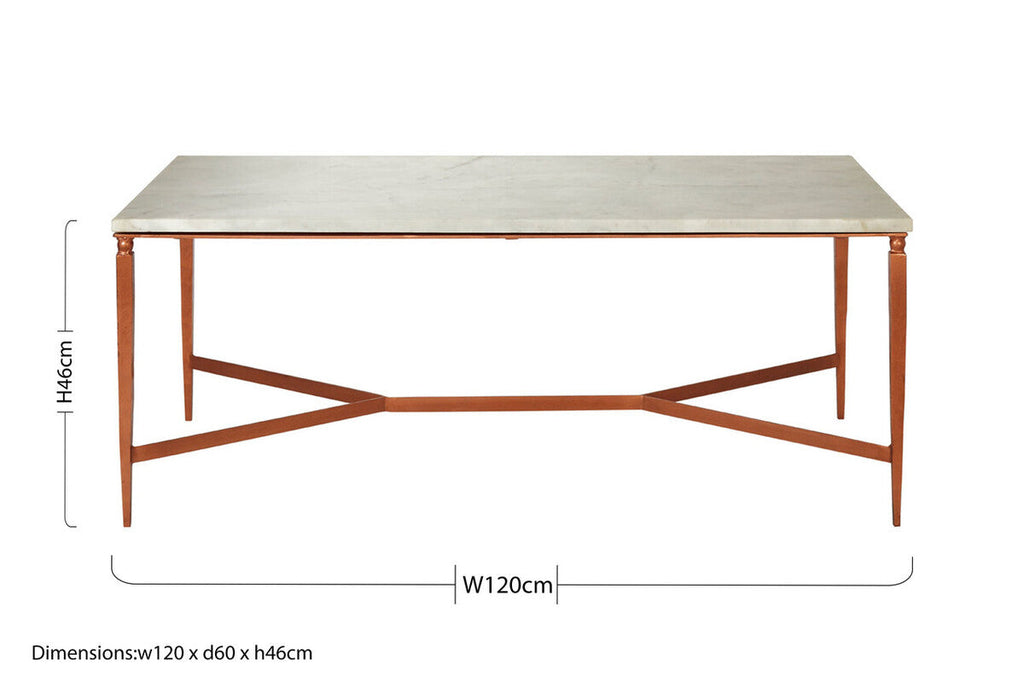White Marble Rectangular Coffee Table with Brass Finish Legs