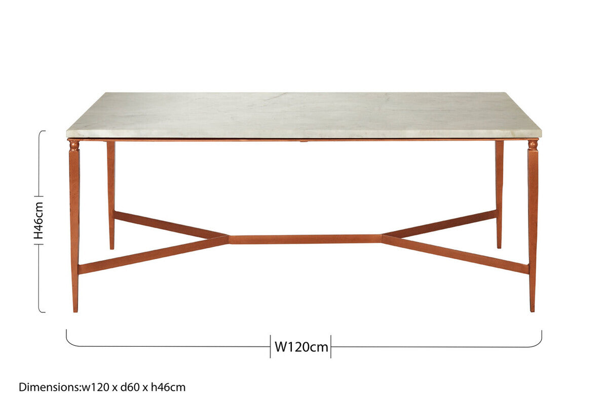 White Marble Rectangular Coffee Table with Brass Finish Legs