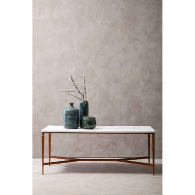 White Marble Rectangular Coffee Table with Brass Finish Legs