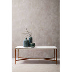 White Marble Rectangular Coffee Table with Brass Finish Legs
