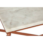 White Marble Rectangular Coffee Table with Brass Finish Legs