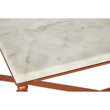 White Marble Rectangular Coffee Table with Brass Finish Legs