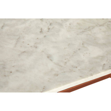 White Marble Rectangular Coffee Table with Brass Finish Legs
