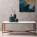 White Marble Rectangular Coffee Table with Brass Finish Legs
