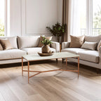 White Marble Rectangular Coffee Table with Brass Finish Legs