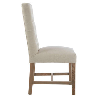 Beige Linen and Oak Wood Dining Chair