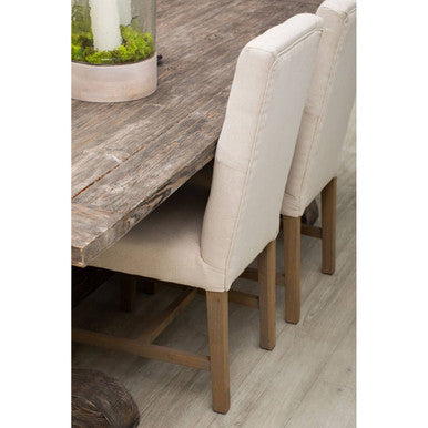 Beige Linen and Oak Wood Dining Chair