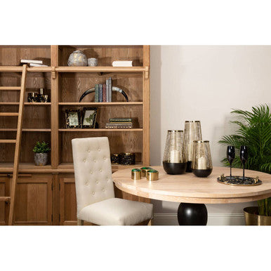 Beige Linen and Oak Wood Dining Chair