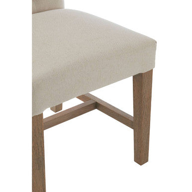 Beige Linen and Oak Wood Dining Chair