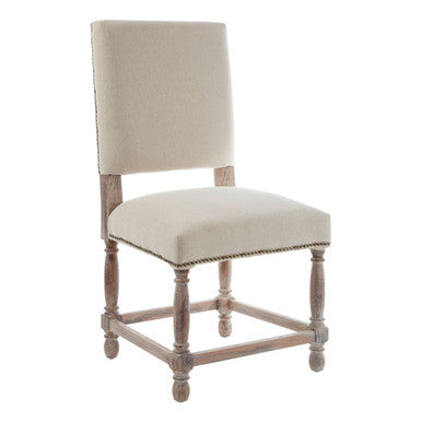 Natural Linen and White Wash Oak Wood Dining Chair