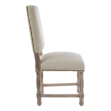 Natural Linen and White Wash Oak Wood Dining Chair