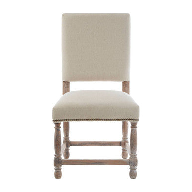 Natural Linen and White Wash Oak Wood Dining Chair