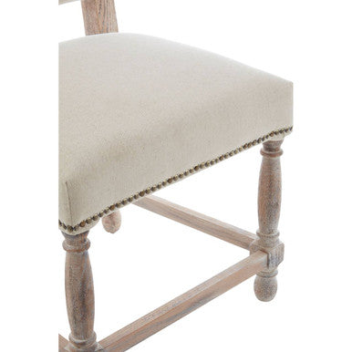 Natural Linen and White Wash Oak Wood Dining Chair