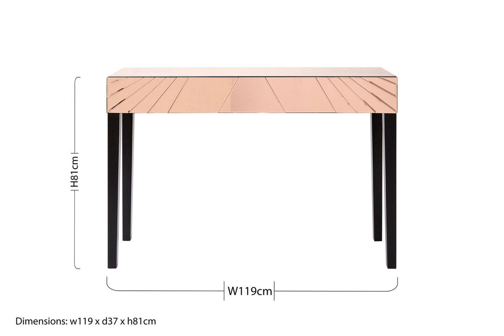 Rose Gold Finish Mirrored Console Table