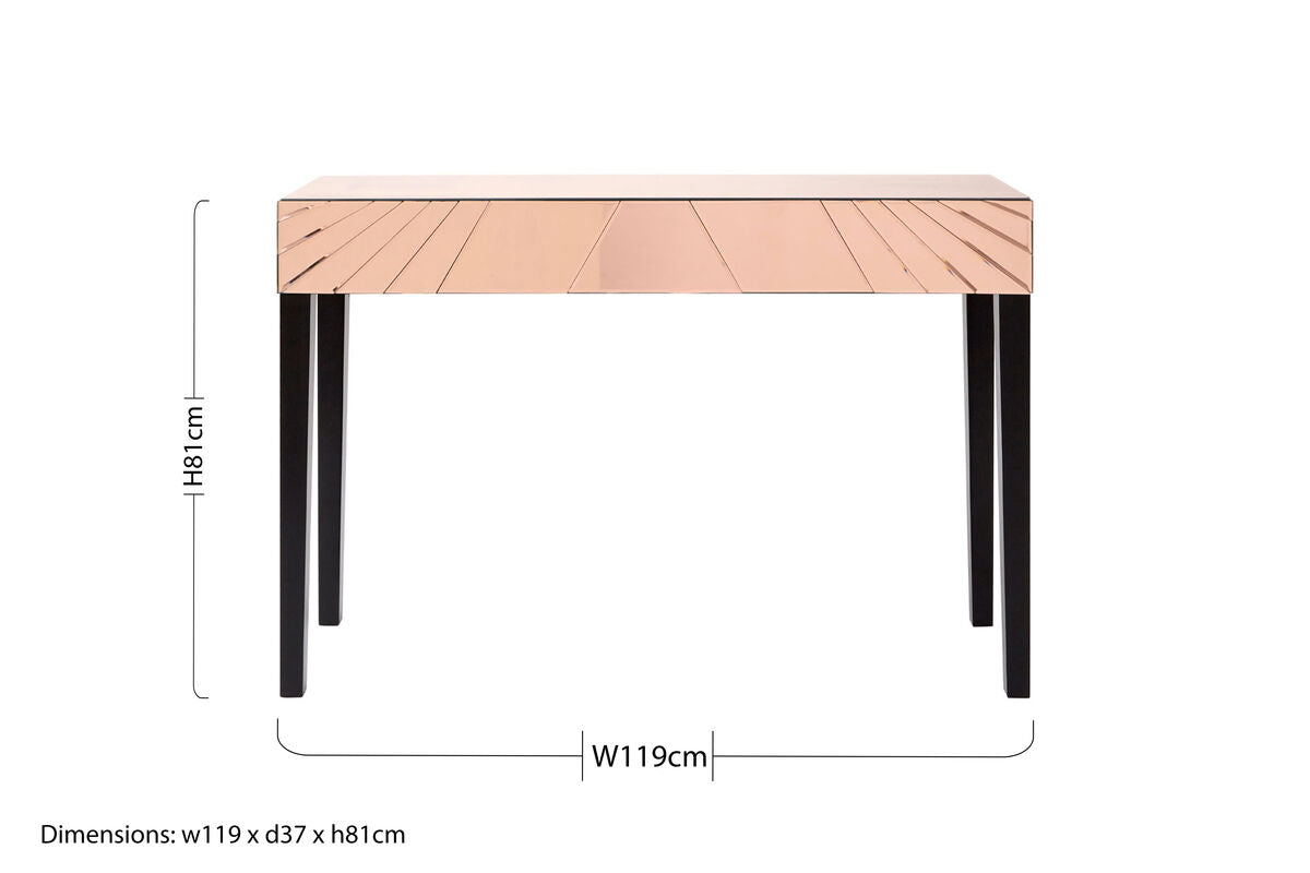 Rose Gold Finish Mirrored Console Table