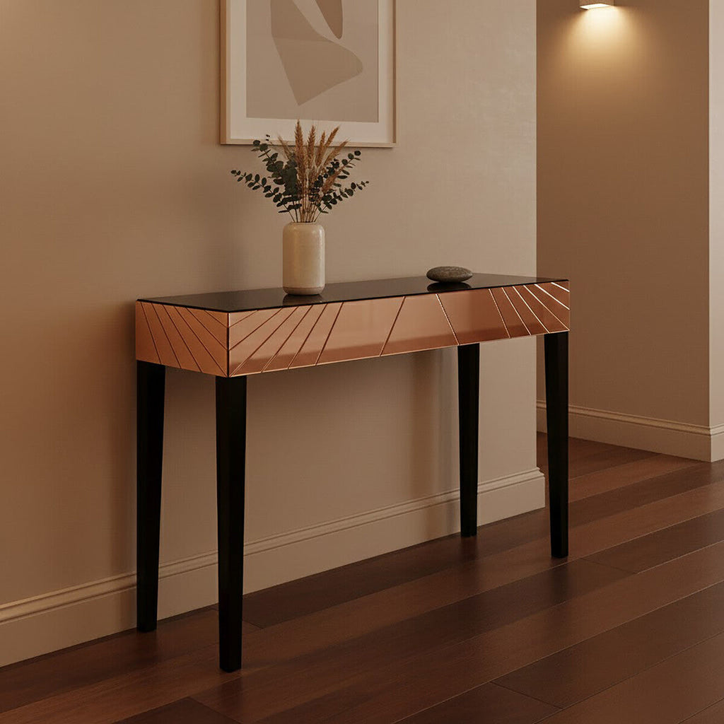 Rose Gold Finish Mirrored Console Table