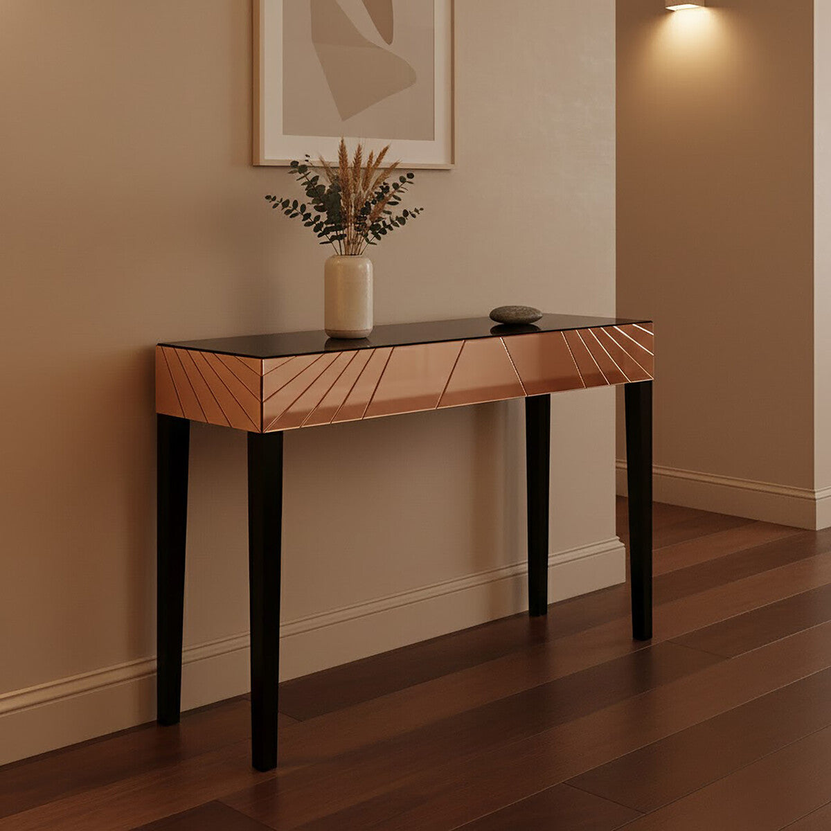 Rose Gold Finish Mirrored Console Table
