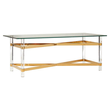 Clear Glass and Gold Finish Coffee Table with Acrylic Legs