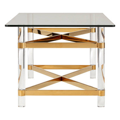 Clear Glass and Gold Finish Coffee Table with Acrylic Legs