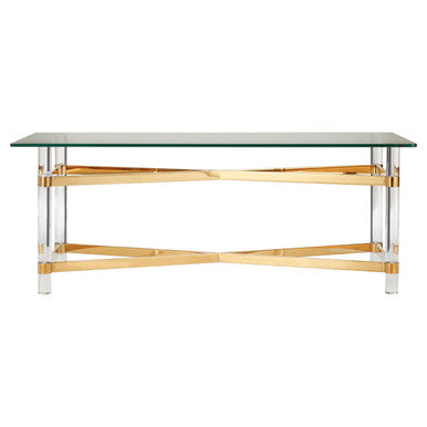 Clear Glass and Gold Finish Coffee Table with Acrylic Legs