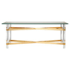 Clear Glass and Gold Finish Coffee Table with Acrylic Legs