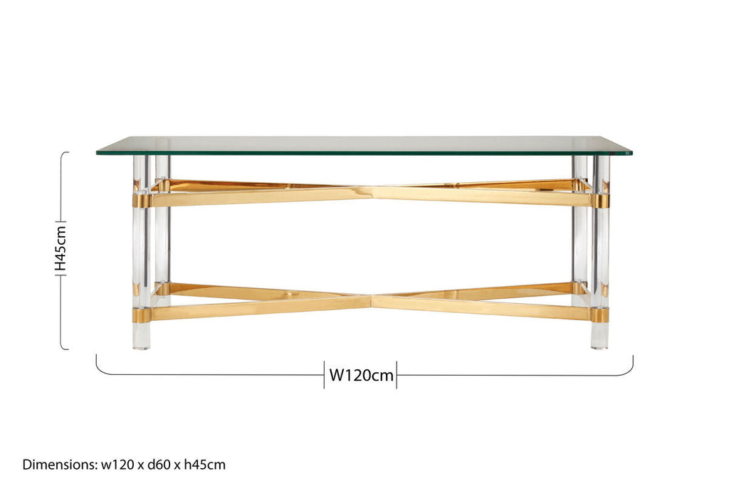 Clear Glass and Gold Finish Coffee Table with Acrylic Legs