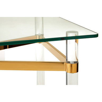 Clear Glass and Gold Finish Coffee Table with Acrylic Legs