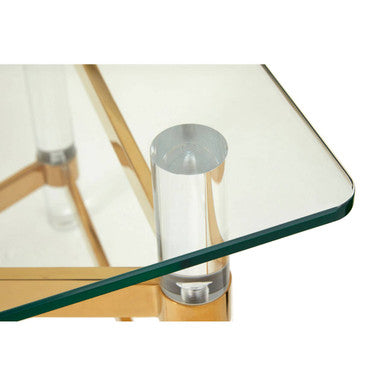 Clear Glass and Gold Finish Coffee Table with Acrylic Legs