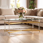 Clear Glass and Gold Finish Coffee Table with Acrylic Legs