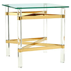 Clear Glass and Gold Finish Side Table with Acrylic Legs