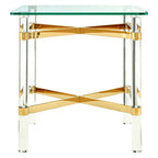 Clear Glass and Gold Finish Side Table with Acrylic Legs