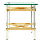 Clear Glass and Gold Finish Side Table with Acrylic Legs