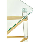 Clear Glass and Gold Finish Side Table with Acrylic Legs