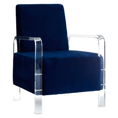 Navy Blue Velvet Armchair with Acrylic Legs