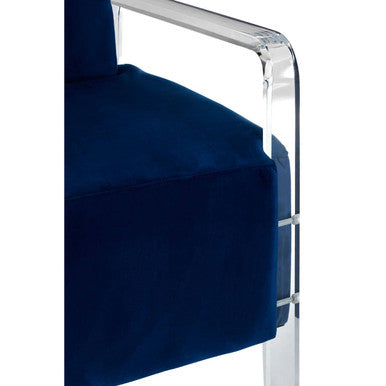 Navy Blue Velvet Armchair with Acrylic Legs
