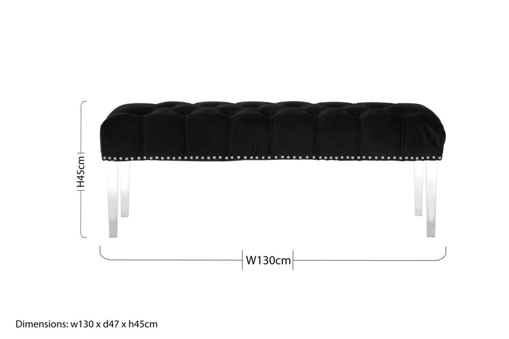 Black Velvet Bench with Acrylic Legs