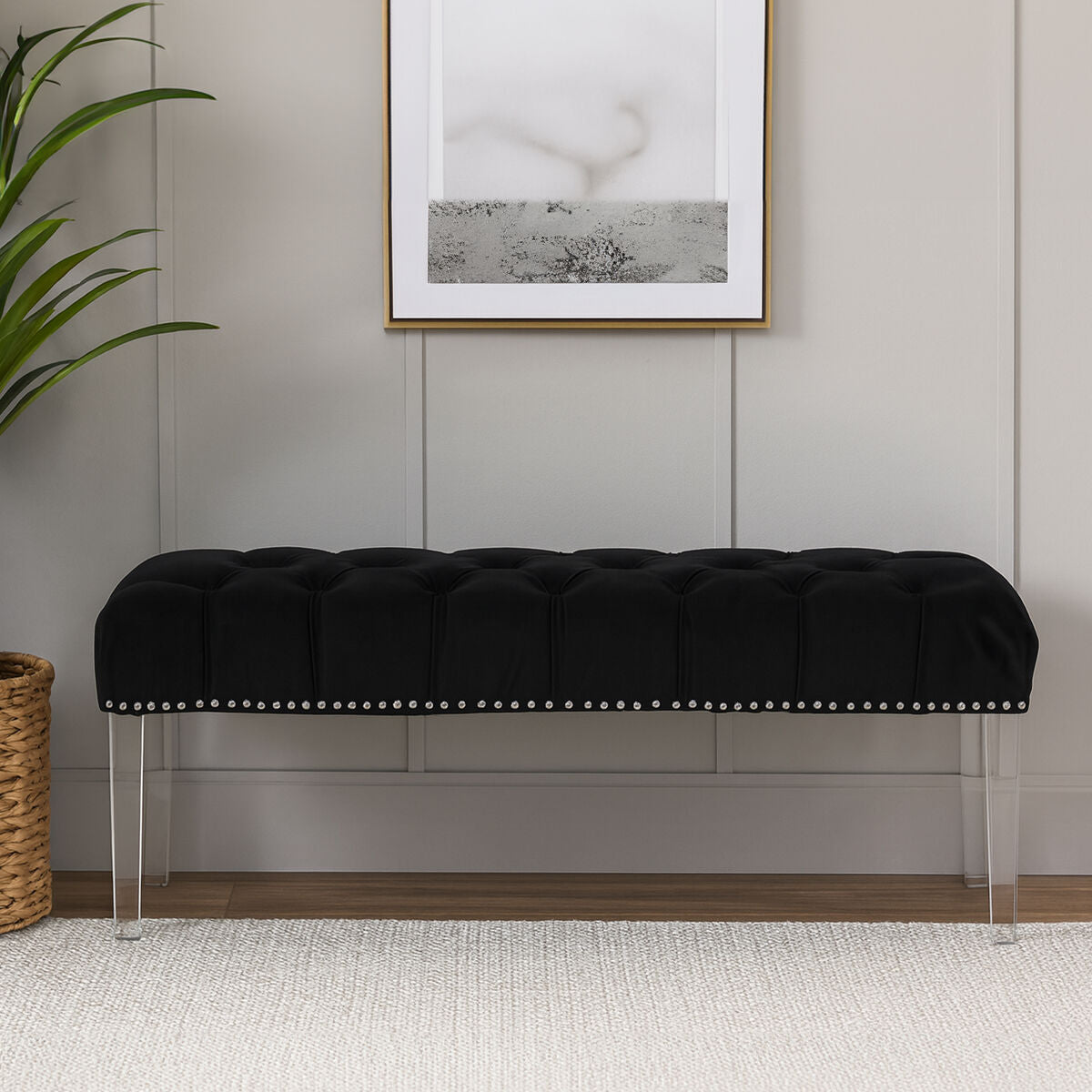 Black Velvet Bench with Acrylic Legs