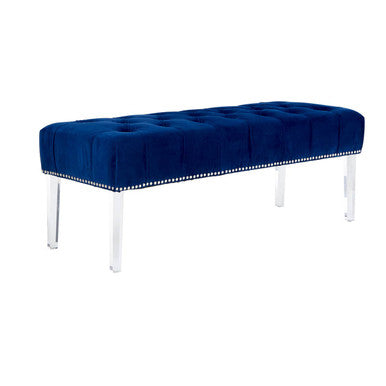 Blue Velvet Bench with Acrylic Legs