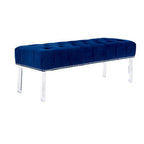 Blue Velvet Bench with Acrylic Legs