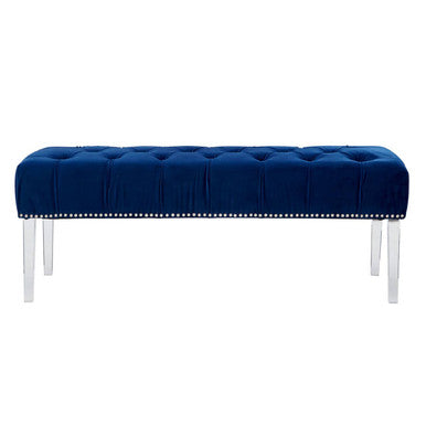 Blue Velvet Bench with Acrylic Legs