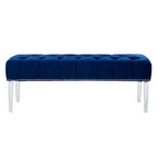 Blue Velvet Bench with Acrylic Legs