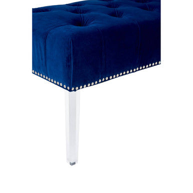 Blue Velvet Bench with Acrylic Legs
